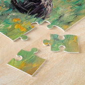 Lady mit Hut mit Kätzchen im Gras spielen Puzzle (Seite)