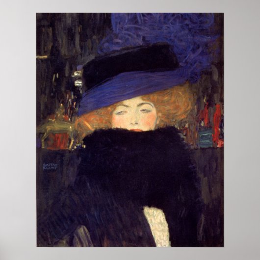 Lady mit Hut und Feather Boa - Gustav Klimt Poster (Vorne)