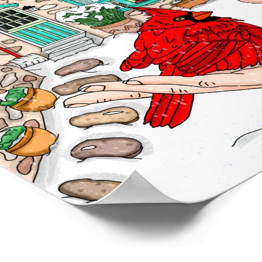 Lady mit Kardinal vor der englischen Hütte Poster (Ecke)