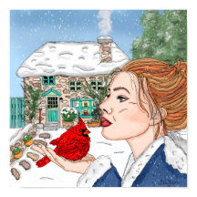 Lady mit Kardinal vor der englischen Hütte