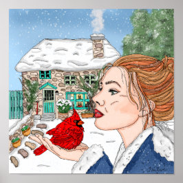 Lady mit Kardinal vor der englischen Hütte Poster