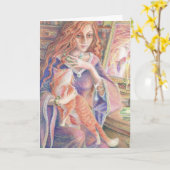 LADY MIT KATZGEBURTSKARTE KARTE (Gelbe Blume)