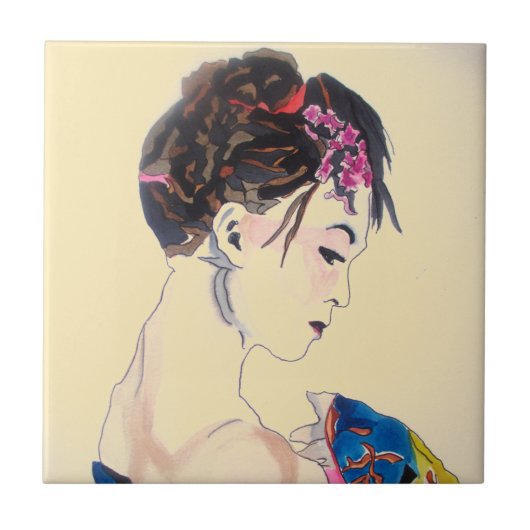 Lady mit Kimono Fliese (Vorderseite)