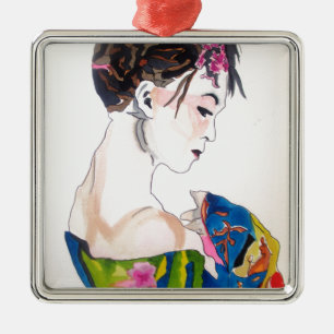 Lady mit Kimono Silbernes Ornament
