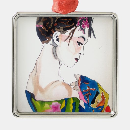 Lady mit Kimono Silbernes Ornament (Vorne)