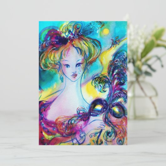 LADY MIT MASK / Venezianische Masquerade Ball, sch Ankündigung (Stehend Vorderseite)