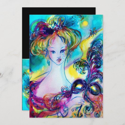 LADY MIT MASK / Venezianische Masquerade Ball, sch Ankündigung (Vorne/Hinten)