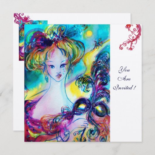 LADY MIT MASK / Venezianischer Maskenball Einladung (Vorne/Hinten)