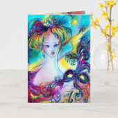 LADY MIT MASQUERADE-MASK KARTE (Gelbe Blume)