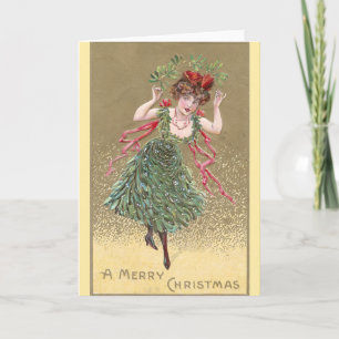Lady mit Mistletoe Dress Vintage Weihnachten