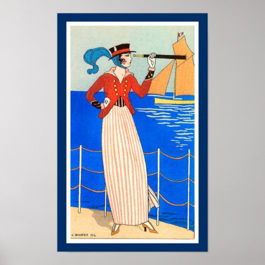 LADY MIT MONOCLE ART DECO NAUTICAL SCHAUTY FASHION POSTER (Vorne)