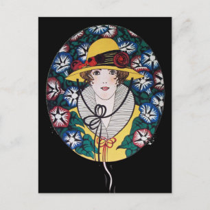 Lady mit Morning Glories Postkarte
