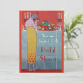 LADY MIT OBST UND TISCH SET DEKO BRAUTPARTY EINLADUNG (Stehend Vorderseite)