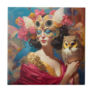 Lady mit Owl Fantasy Art Fliese