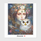 Lady mit Owl Surreal Fantasy Art Aufkleber (Blatt)
