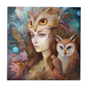 Lady mit Owl Surreal Fantasy Art Fliese