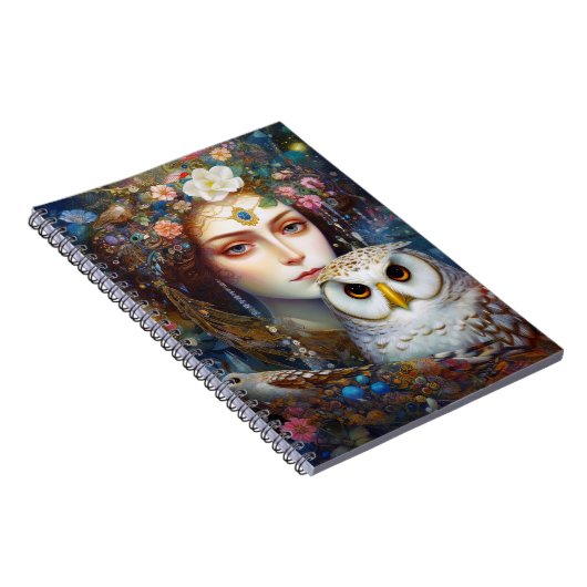 Lady mit Owl Surreal Fantasy Art Notizblock (Rechte Seite)