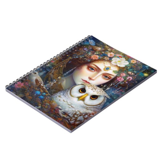 Lady mit Owl Surreal Fantasy Art Notizblock (Linke Seite)