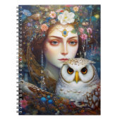 Lady mit Owl Surreal Fantasy Art Notizblock (Vorderseite)