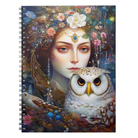 Lady mit Owl Surreal Fantasy Art Notizblock (Vorderseite)