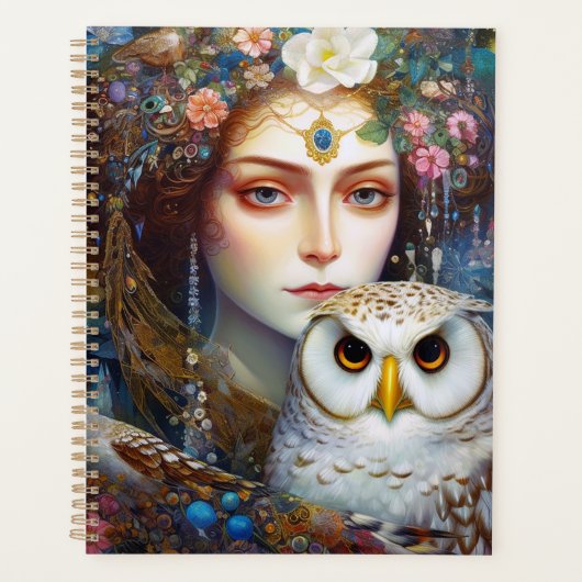 Lady mit Owl Surreal Fantasy Art Planer (Vorderseite)