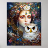 Lady mit Owl Surreal Fantasy Art Poster (Vorne)