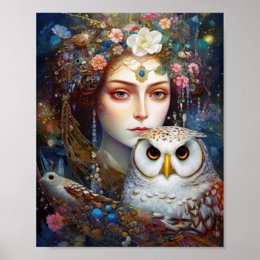 Lady mit Owl Surreal Fantasy Art Poster (Vorne)