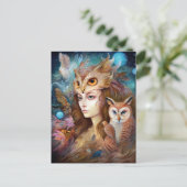 Lady mit Owl Surreal Fantasy Art Postkarte (Stehend Vorderseite)
