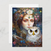 Lady mit Owl Surreal Fantasy Art Postkarte (Vorne/Hinten)