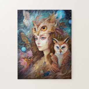Lady mit Owl Surreal Fantasy Art Puzzle