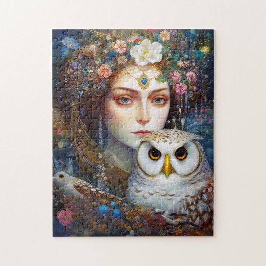 Lady mit Owl Surreal Fantasy Art Puzzle (Vertikal)