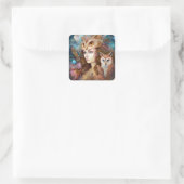 Lady mit Owl Surreal Fantasy Art Quadratischer Aufkleber (Tasche)