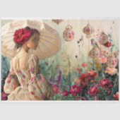 Lady mit Parasol, Bird, Floral & Lanterns Art Seidenpapier (Vorderseite)