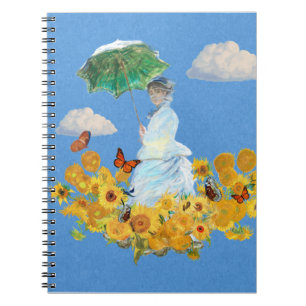 Lady mit Parasol Sunflower Sky Notebook Notizblock
