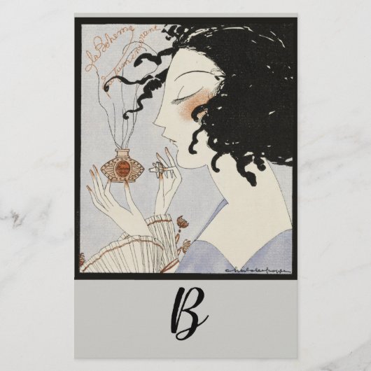 LADY MIT PERFUME FLASCHE ART DECO BEAUTY Monogramm Briefpapier (Vorderseite)