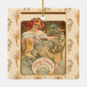 Lady mit Pflücken in ihrem Haar, Weihnachtsbaum Keramikornament (Rückseite)