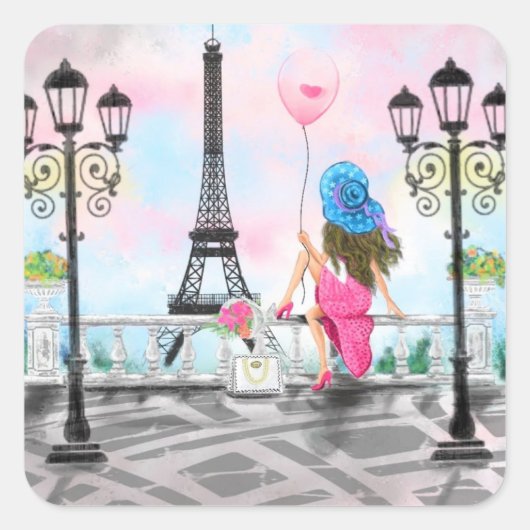 Lady mit Pink Balloon Aufkleber - I Liebe Paris (Vorderseite)