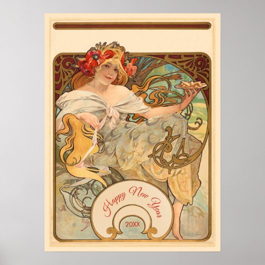 Lady mit Poppies in ihrem Haar Poster (Vorne)