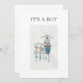 Lady mit Pram Es ist eine Jungs-Karte Ankündigung (Vorne/Hinten)