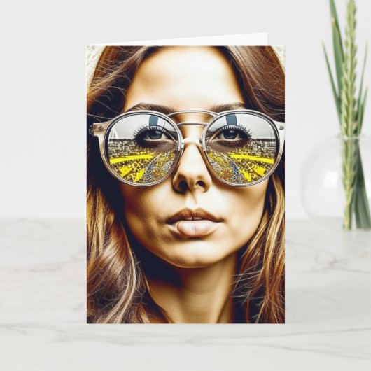 Lady mit Reflektion in ihrer Sonnenbrille Ai Art Dankeskarte (Vorderseite)
