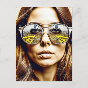 Lady mit Reflektion in ihrer Sonnenbrille Ai Art Postkarte