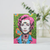 Lady mit rosa Haare und einem dritten Auge Postkarte (Stehend Vorderseite)