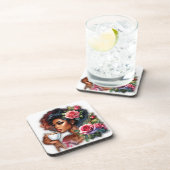 Lady mit rosa Rosen, die Kaffee geniessen Getränkeuntersetzer (Rechte Seite)