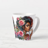 Lady mit rosa Rosen trinken Milchtasse (Rechte Ecke)