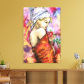 Lady mit Rose - Abstrakte Original-Malerei der Fra Leinwanddruck (Insitu (Wohnzimmer))