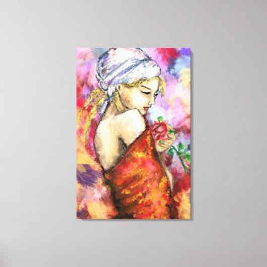 Lady mit Rose - Abstrakte Original-Malerei der Fra Leinwanddruck (Vorderseite)