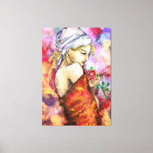 Lady mit Rose - Abstrakte Original-Malerei der Fra Leinwanddruck