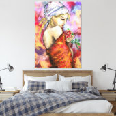 Lady mit Rose - Abstrakte Original-Malerei der Fra Leinwanddruck (Insitu (Schlafzimmer))
