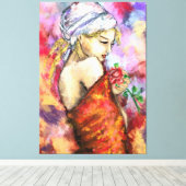 Lady mit Rose - Abstrakte Original-Malerei der Fra Leinwanddruck (Insitu (Holzboden))