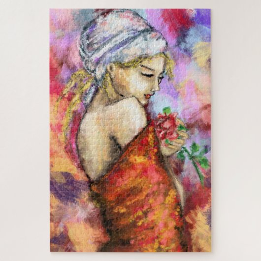 Lady mit Rose - Abstrakte Original-Malerei der Fra Puzzle (Vertikal)